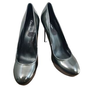 CALVIN KLEIN‎ Kendall New Patent Lizard Print Black Leather Round Toe Platforms
